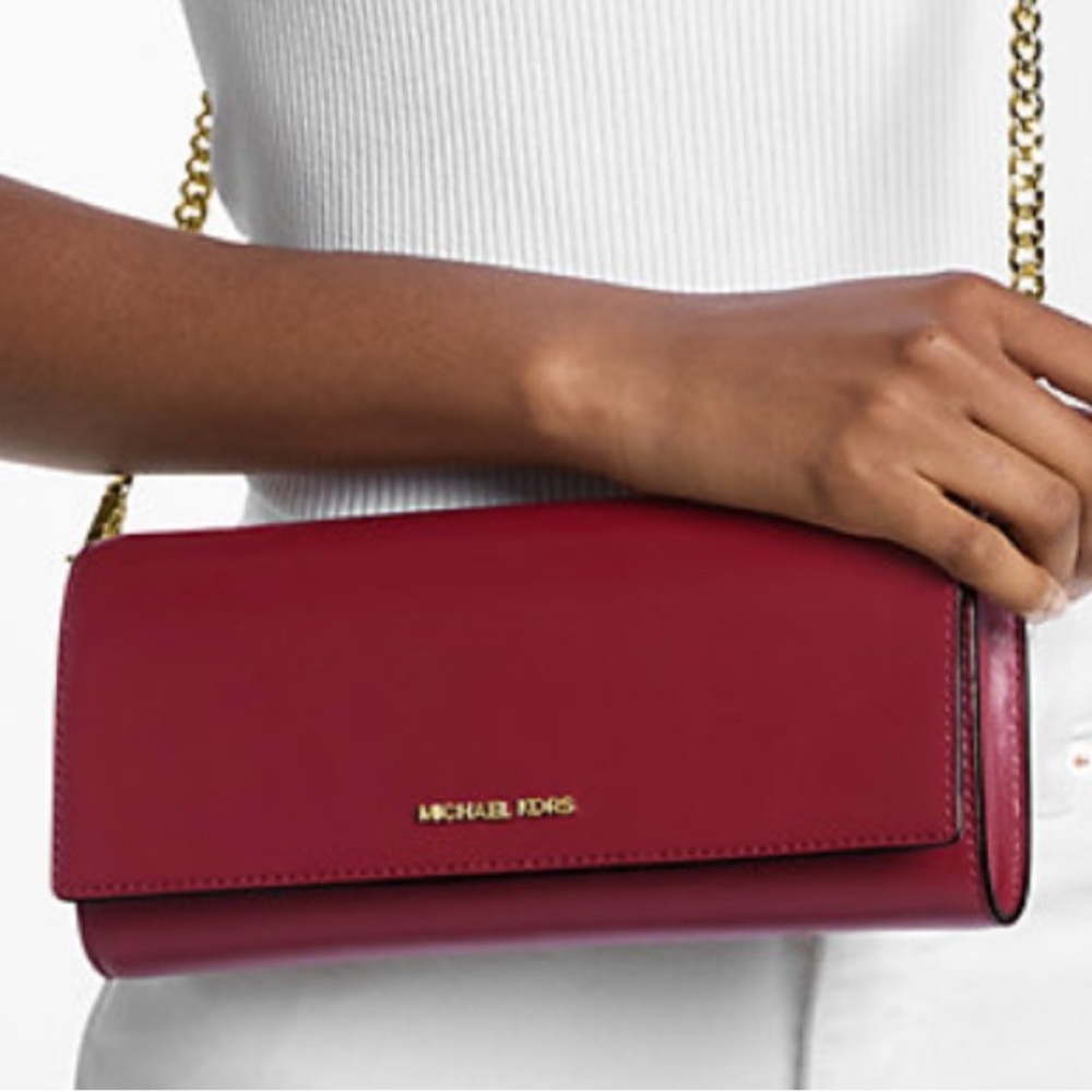 MICHAEL KORS Jet Set Medium Leather Flap Clutch Crossbody Shoulder Bag Wallet